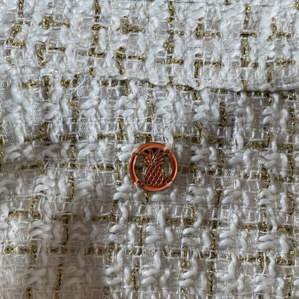 Simply Southern Tweed Jacket Pearls Gold Chain Women's M Preppy Statement Jacket - Picture 4 of 8